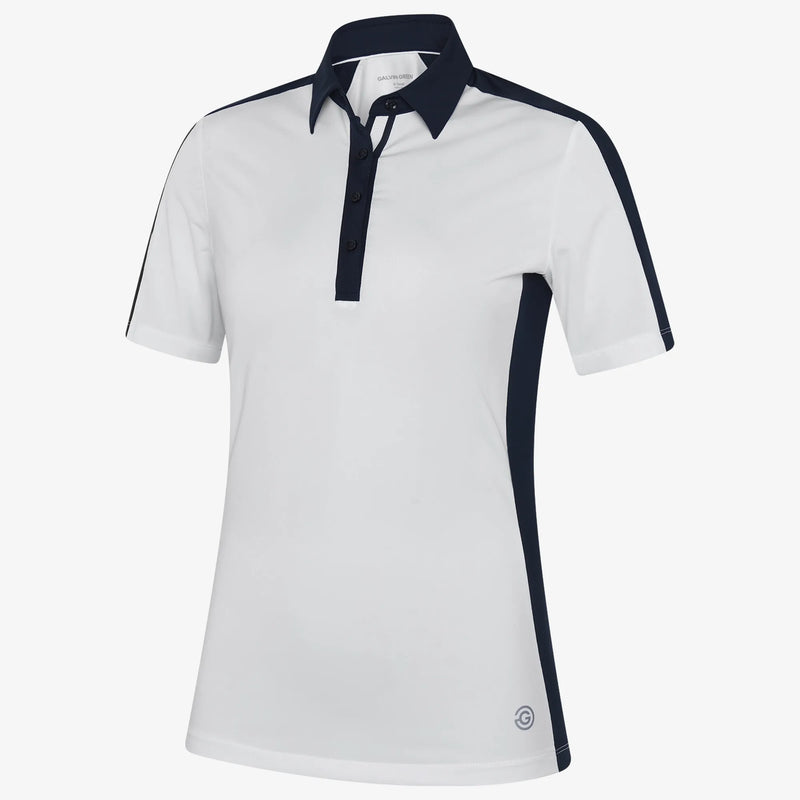 Mona is a Breathable short sleeve golf shirt for Women in the color White/Navy(0)