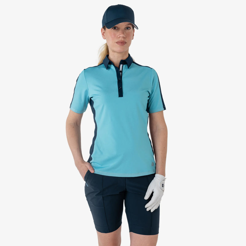 Mona is a Breathable short sleeve golf shirt for Women in the color Delphinium Blue/Navy(1)