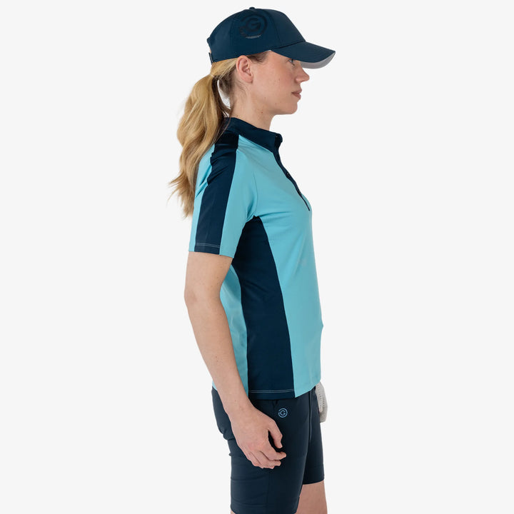Mona is a Breathable short sleeve golf shirt for Women in the color Delphinium Blue/Navy(3)