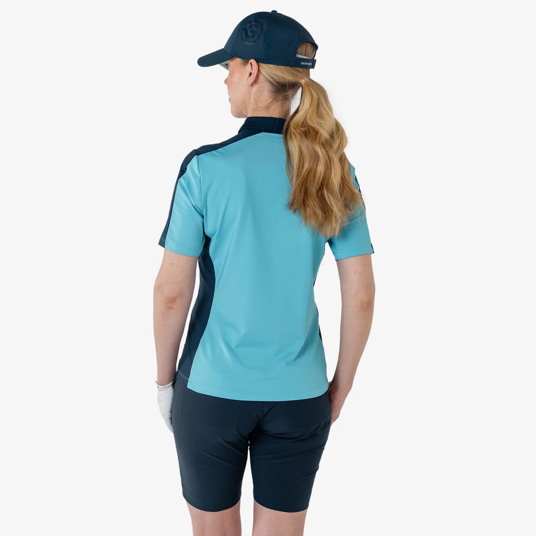 Mona is a Breathable short sleeve golf shirt for Women in the color Delphinium Blue/Navy(4)