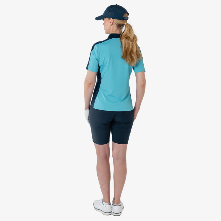 Mona is a Breathable short sleeve golf shirt for Women in the color Delphinium Blue/Navy(5)
