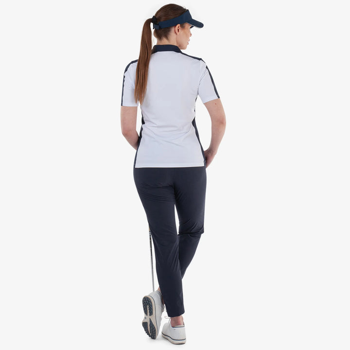Mona is a Breathable short sleeve golf shirt for Women in the color White/Navy(5)