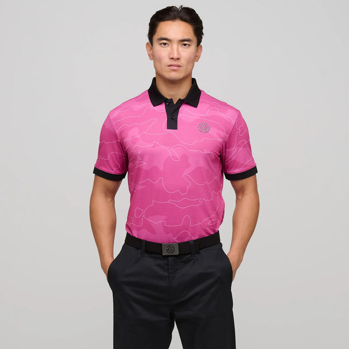 Monroe is a Breathable short sleeve golf shirt for Men in the color Super Pink(1)