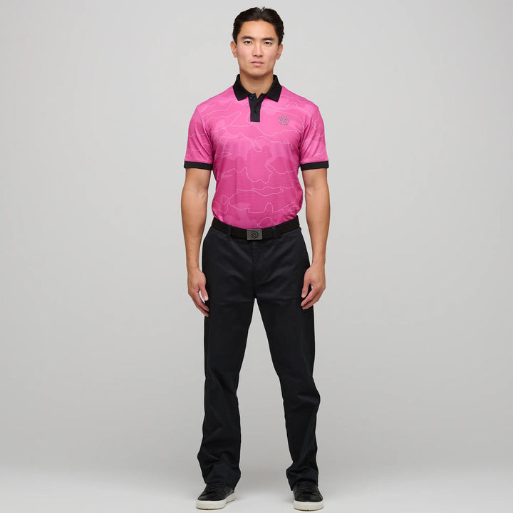 Monroe is a Breathable short sleeve golf shirt for Men in the color Super Pink(2)