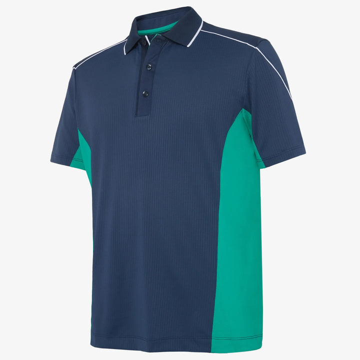 Monte is a Breathable short sleeve golf shirt for Men in the color Navy/Golf Green(0)