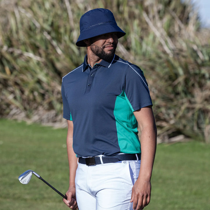 Monte is a Breathable short sleeve golf shirt for Men in the color Navy/Golf Green(8)