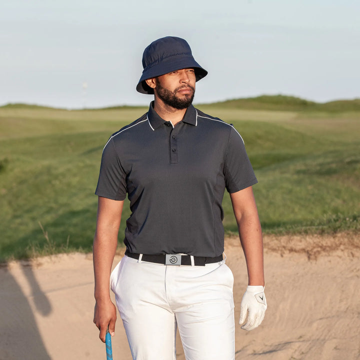 Monte is a Breathable short sleeve golf shirt for Men in the color Navy/White(8)