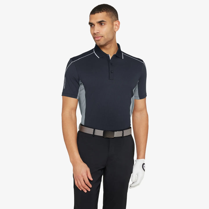 Monte is a Breathable short sleeve golf shirt for Men in the color Black/Sharkskin(1)