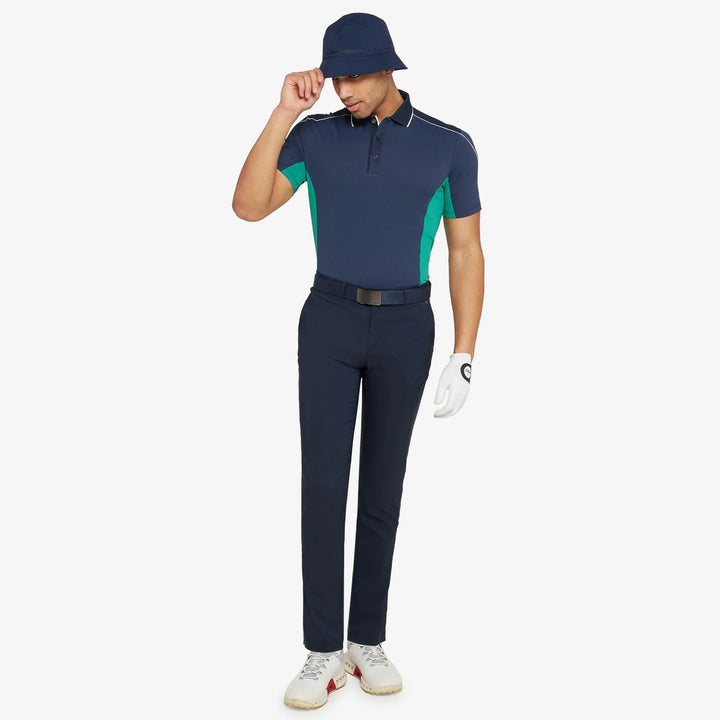 Monte is a Breathable short sleeve golf shirt for Men in the color Navy/Golf Green(2)