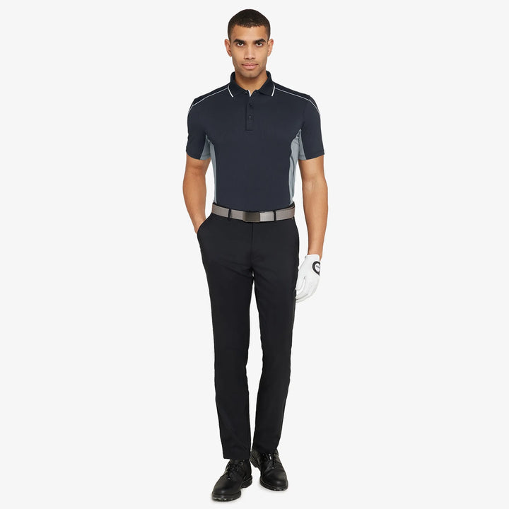 Monte is a Breathable short sleeve golf shirt for Men in the color Black/Sharkskin(2)