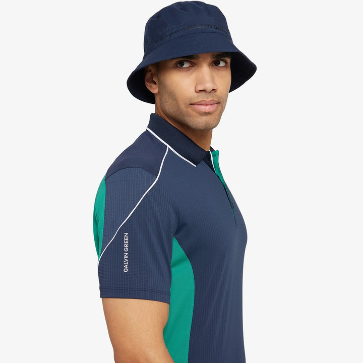 Monte is a Breathable short sleeve golf shirt for Men in the color Navy/Golf Green(3)