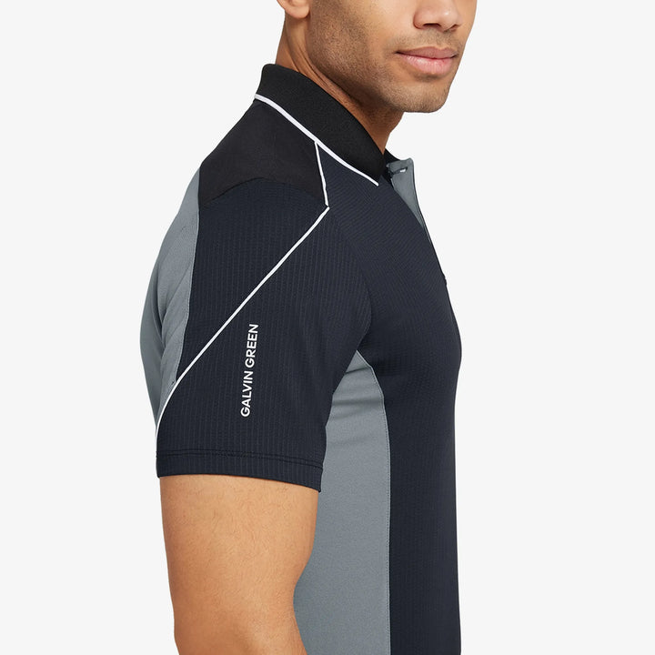 Monte is a Breathable short sleeve golf shirt for Men in the color Black/Sharkskin(3)