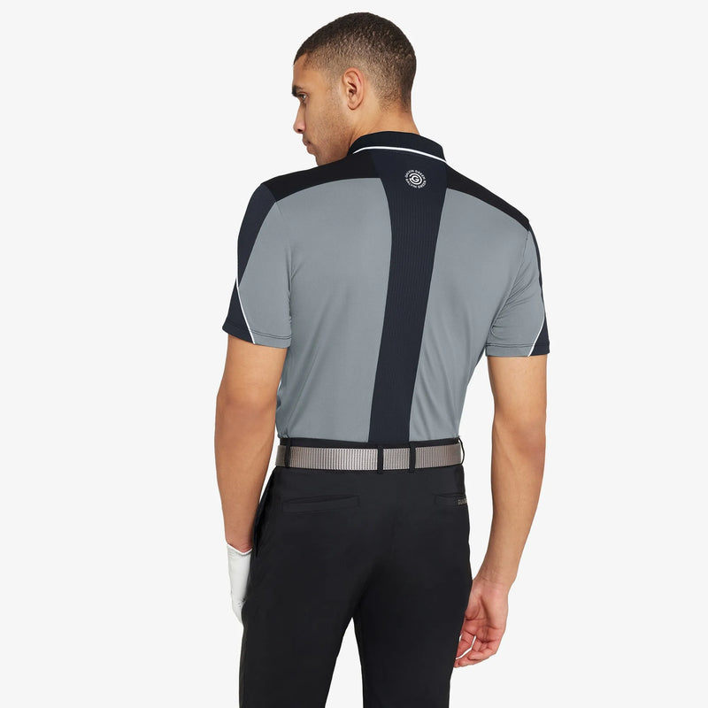 Monte is a Breathable short sleeve golf shirt for Men in the color Black/Sharkskin(4)