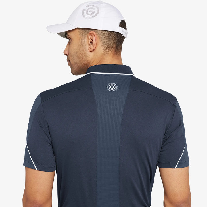 Monte is a Breathable short sleeve golf shirt for Men in the color Navy/White(5)