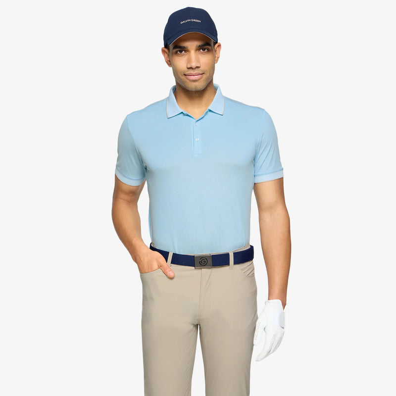 Moon is a Breathable short sleeve golf shirt for Men in the color Crystal Blue/Sand(1)