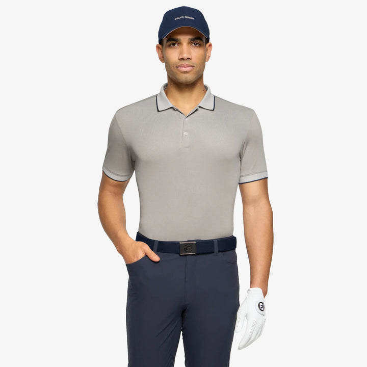 Moon is a Breathable short sleeve golf shirt for Men in the color Sand/Navy(1)