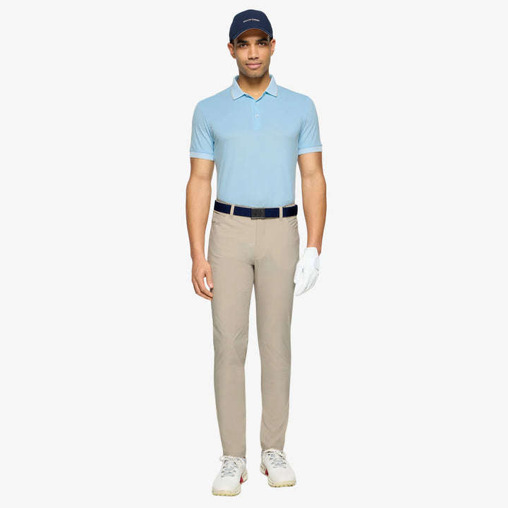 Moon is a Breathable short sleeve golf shirt for Men in the color Crystal Blue/Sand(2)