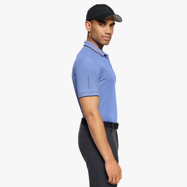 Moon is a Breathable short sleeve golf shirt for Men in the color Royal Blue/Black(3)