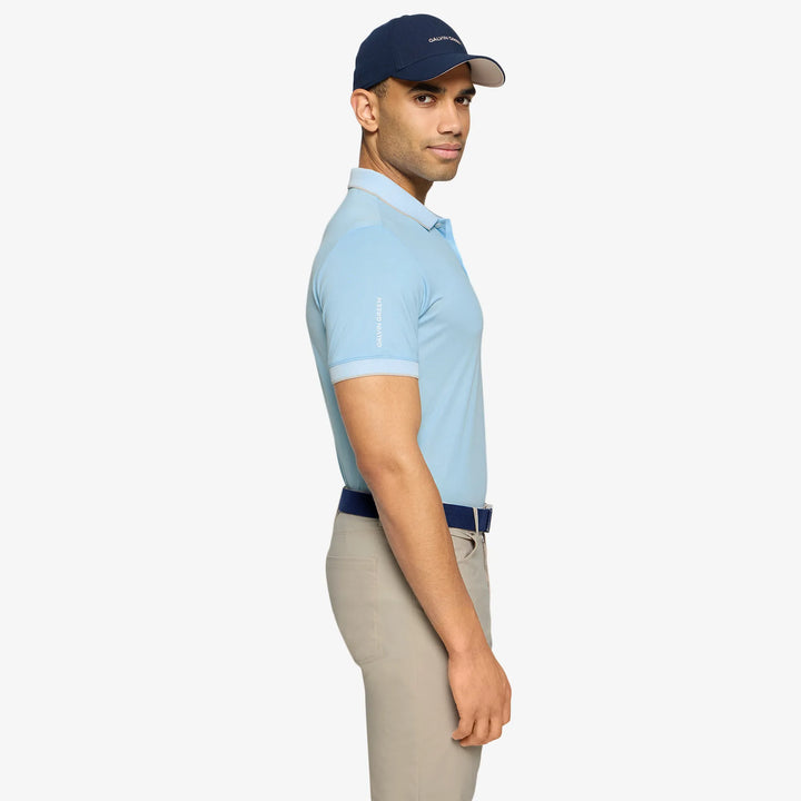 Moon is a Breathable short sleeve golf shirt for Men in the color Crystal Blue/Sand(3)