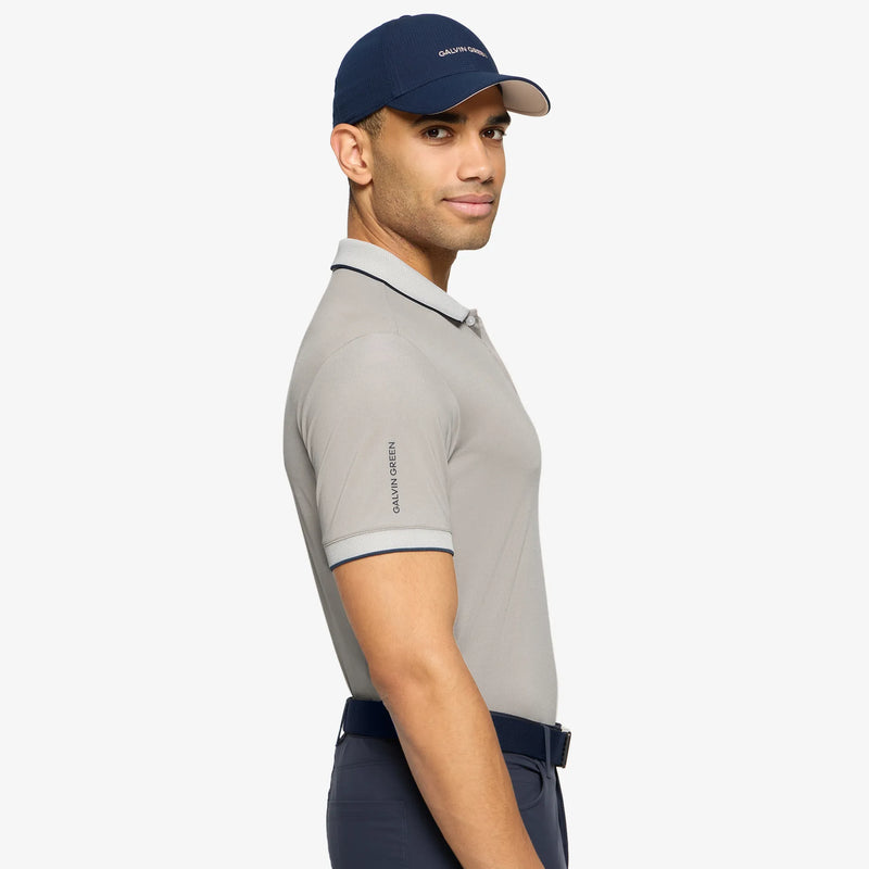 Moon is a Breathable short sleeve golf shirt for Men in the color Sand/Navy(3)