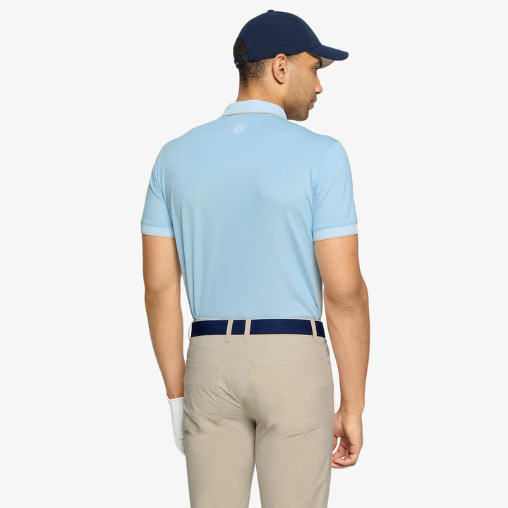 Moon is a Breathable short sleeve golf shirt for Men in the color Crystal Blue/Sand(4)