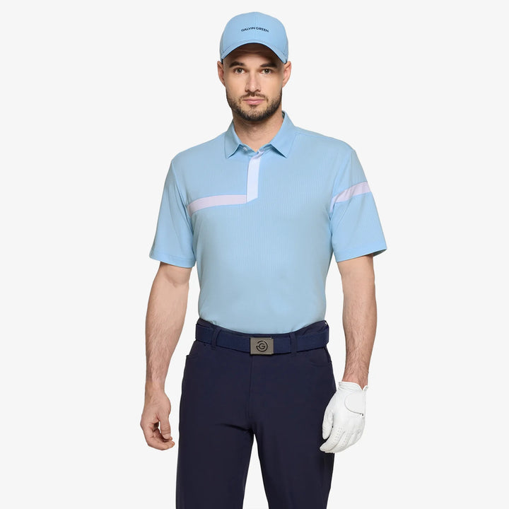 Morley is a Breathable short sleeve golf shirt for Men in the color Crystal Blue/White(1)