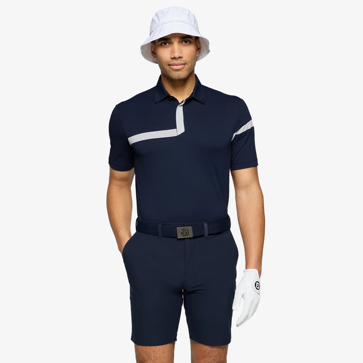 Morley is a Breathable short sleeve golf shirt for Men in the color Navy/White(1)