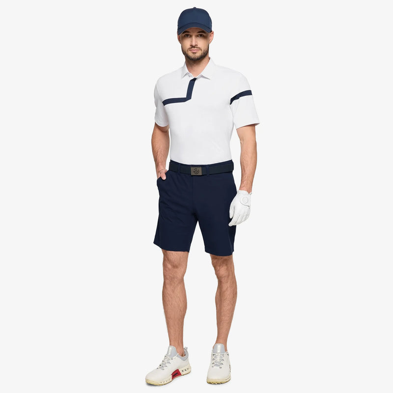 Morley is a Breathable short sleeve golf shirt for Men in the color White/Navy(2)