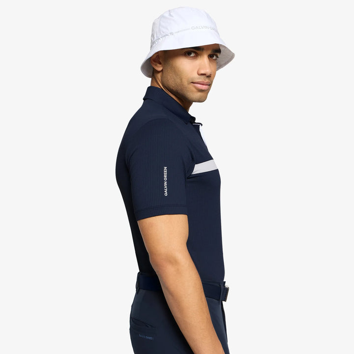 Morley is a Breathable short sleeve golf shirt for Men in the color Navy/White(3)