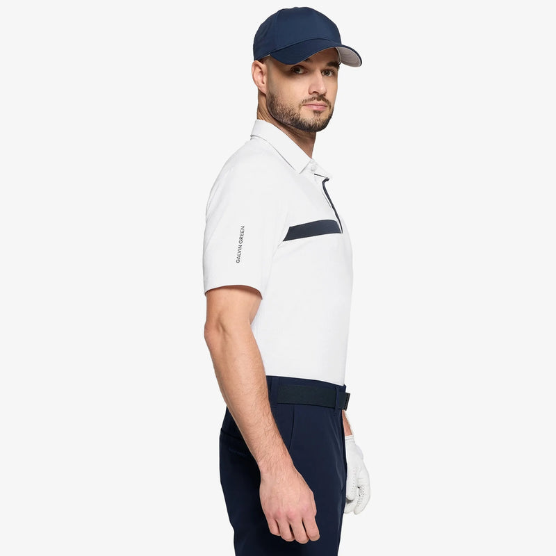 Morley is a Breathable short sleeve golf shirt for Men in the color White/Navy(3)