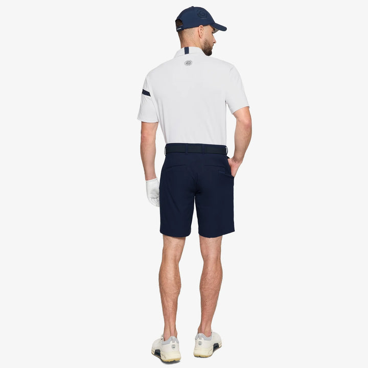 Morley is a Breathable short sleeve golf shirt for Men in the color White/Navy(5)