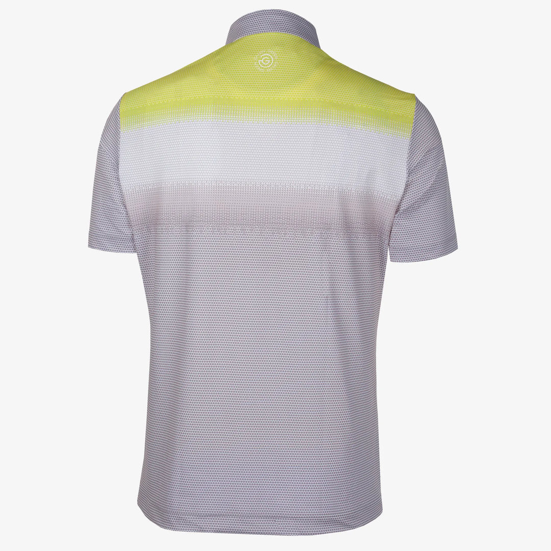 Mirca is a Breathable short sleeve golf shirt for Men in the color Cool Grey/White/Sunny Lime(8)