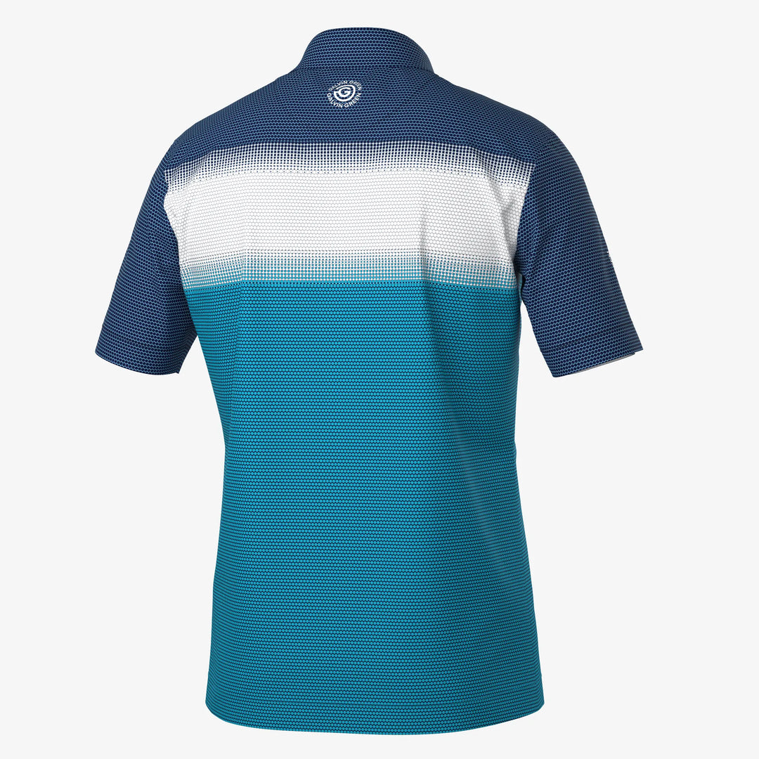 Mirca is a Breathable short sleeve golf shirt for Men in the color Aqua/White/Navy(7)