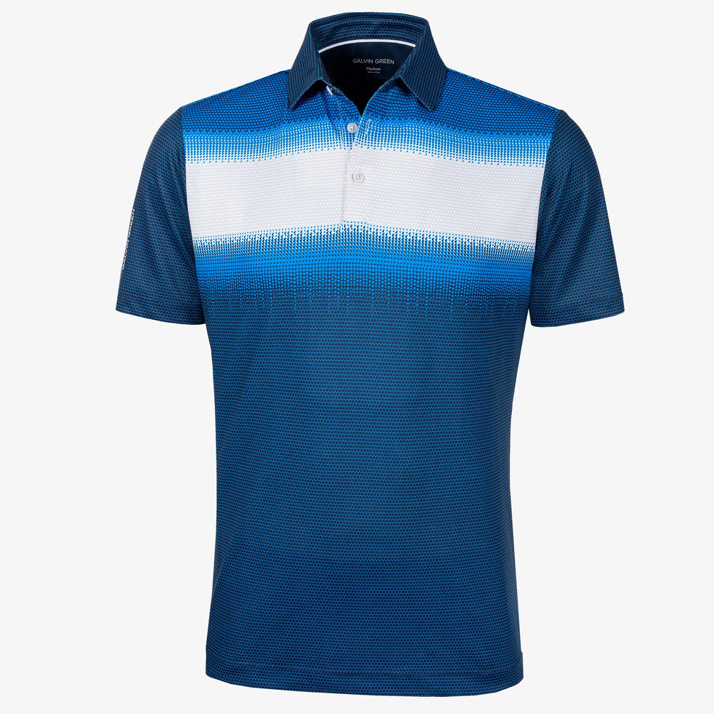 Mirca is a Breathable short sleeve golf shirt for Men in the color Navy/White/Blue (0)