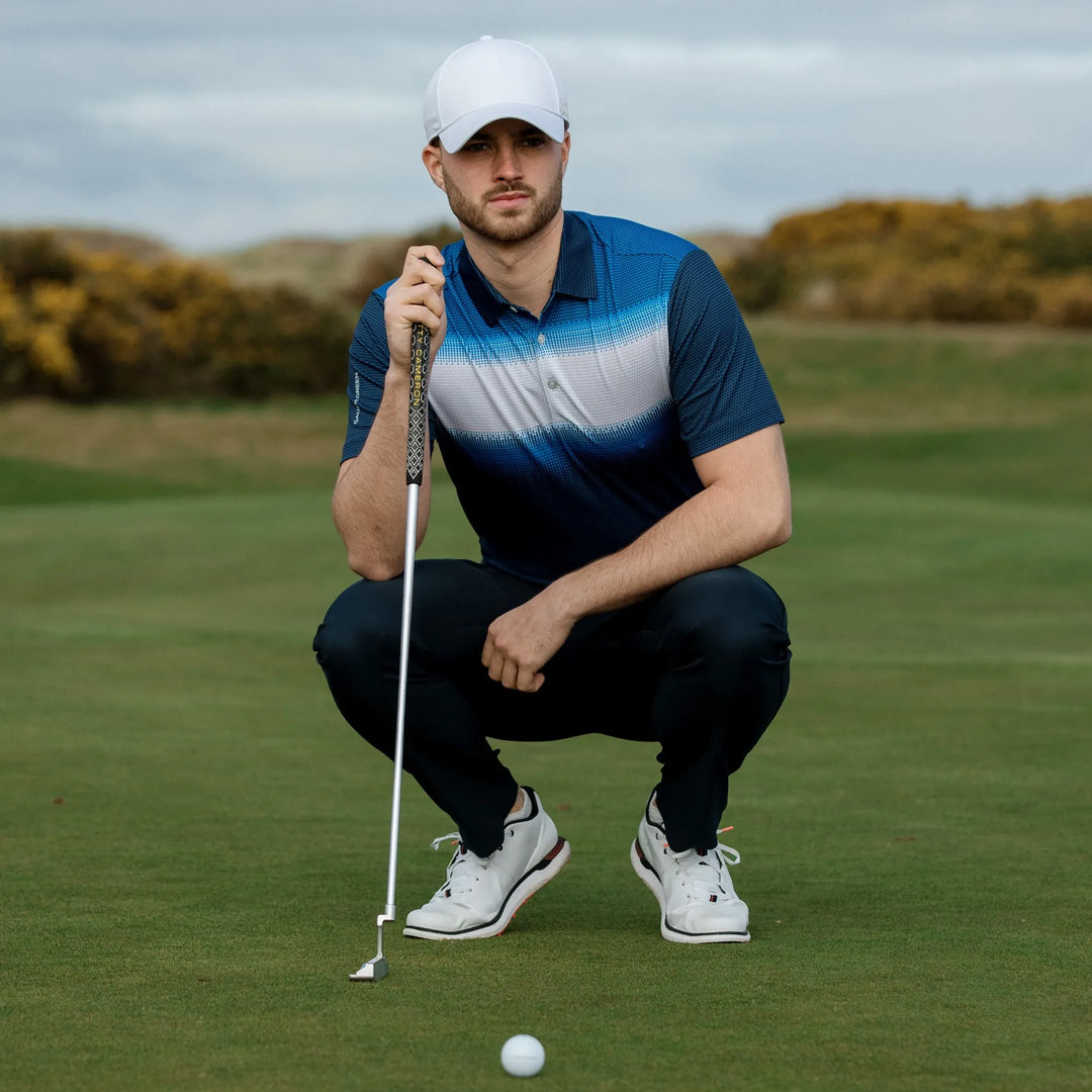 Mirca is a Breathable short sleeve golf shirt for Men in the color Navy/White/Blue (9)