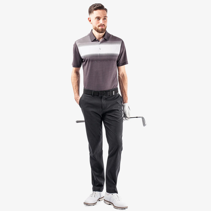 Mirca is a Breathable short sleeve golf shirt for Men in the color Black/White/Sharkskin(2)