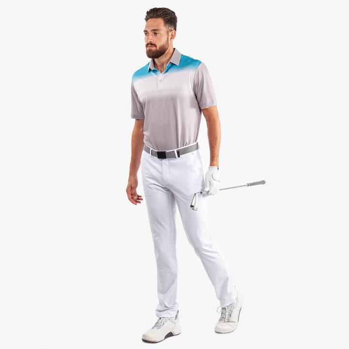 Mirca is a Breathable short sleeve golf shirt for Men in the color Cool Grey/White/Aqua(2)