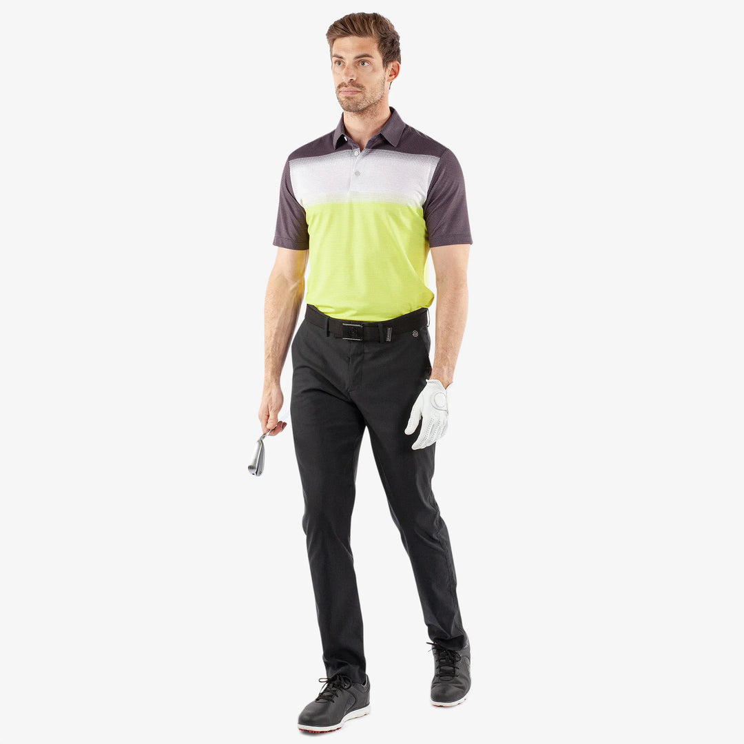 Mirca is a Breathable short sleeve golf shirt for Men in the color Sunny Lime/White/Bla(2)
