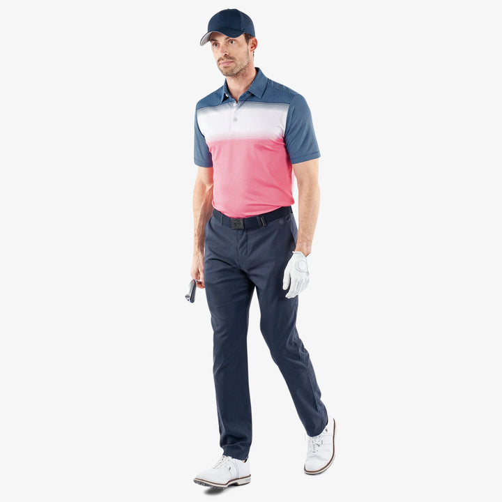 Mirca is a Breathable short sleeve golf shirt for Men in the color Camelia Rose/White/N(2)