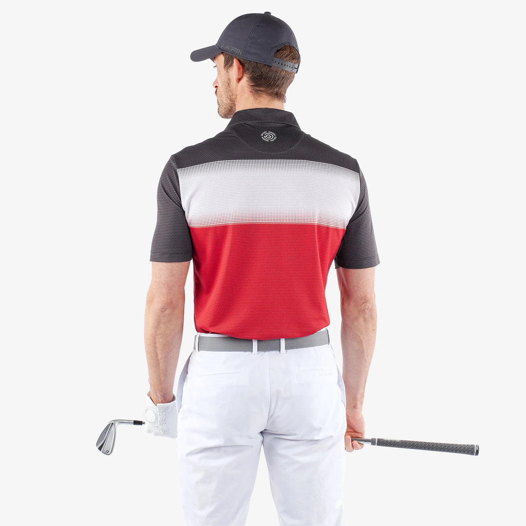 Mirca is a Breathable short sleeve golf shirt for Men in the color Red/White/Black(4)