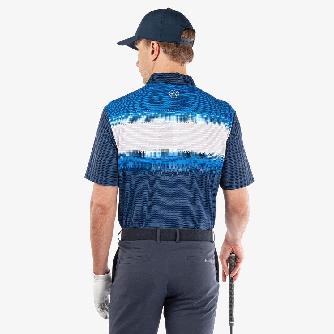 Mirca is a Breathable short sleeve golf shirt for Men in the color Navy/White/Blue (5)