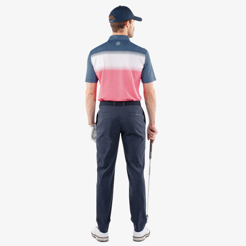 Mirca is a Breathable short sleeve golf shirt for Men in the color Camelia Rose/White/N(6)