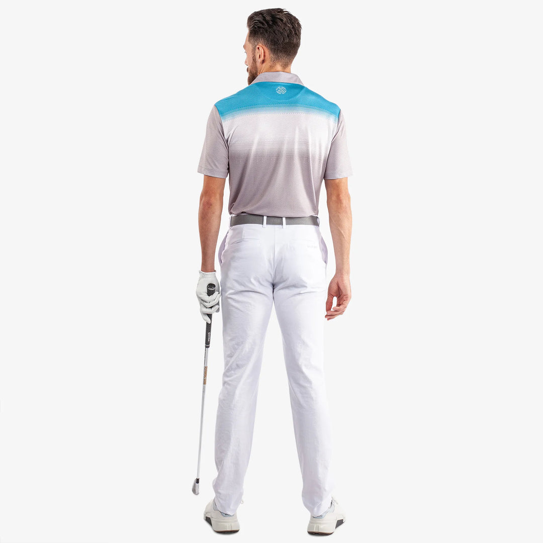 Mirca is a Breathable short sleeve golf shirt for Men in the color Cool Grey/White/Aqua(7)