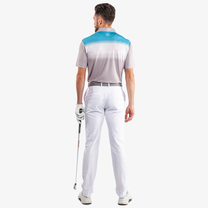 Mirca is a Breathable short sleeve golf shirt for Men in the color Cool Grey/White/Aqua(7)