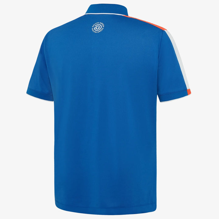 Mulligan is a Breathable short sleeve golf shirt for Men in the color Royal Blue/White/Orange(6)