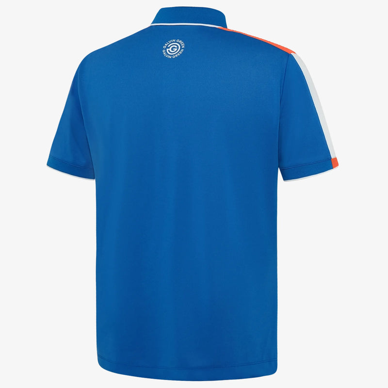 Mulligan is a Breathable short sleeve golf shirt for Men in the color Royal Blue/White/Orange(6)