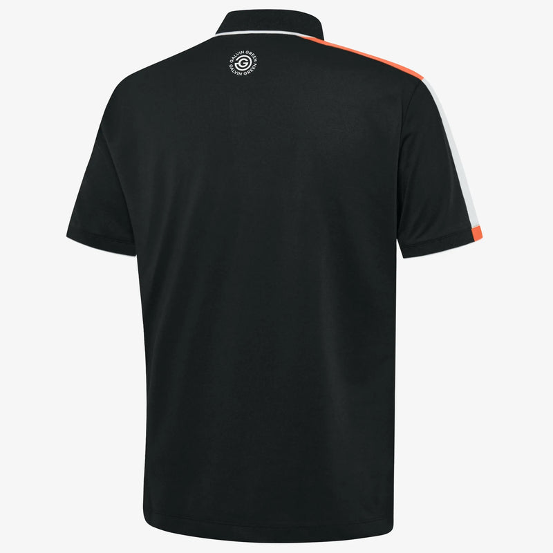 Mulligan is a Breathable short sleeve golf shirt for Men in the color Black/White/Orange(6)