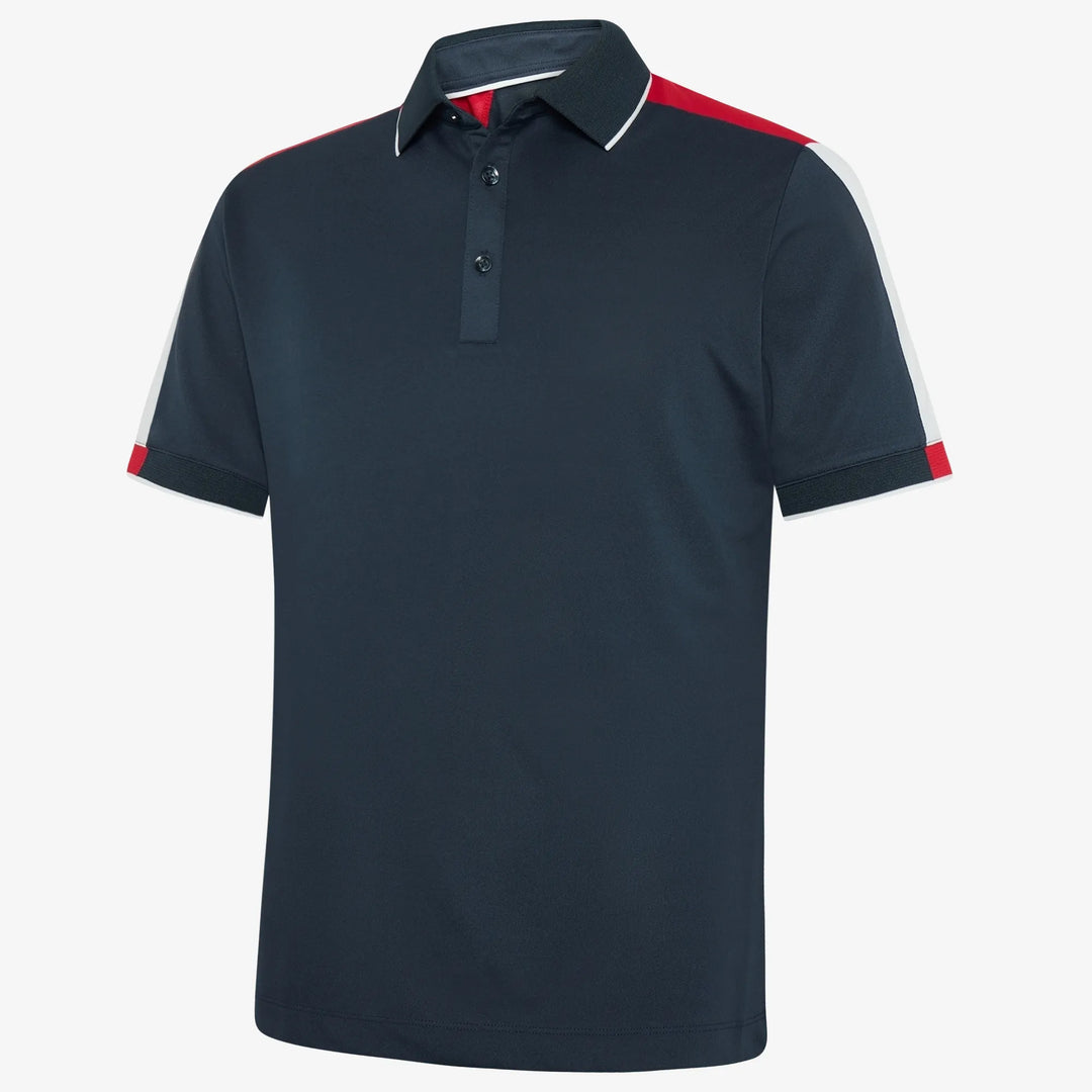 Mulligan is a Breathable short sleeve golf shirt for Men in the color Navy/Red/White(0)