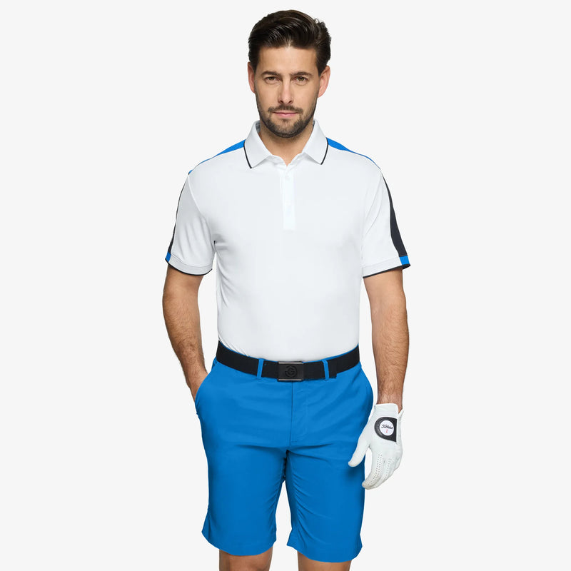 Mulligan is a Breathable short sleeve golf shirt for Men in the color Royal Blue/White/Black(1)