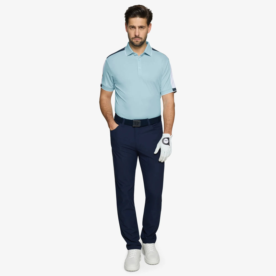 Mulligan is a Breathable short sleeve golf shirt for Men in the color Crystal Blue/White/Navy(2)